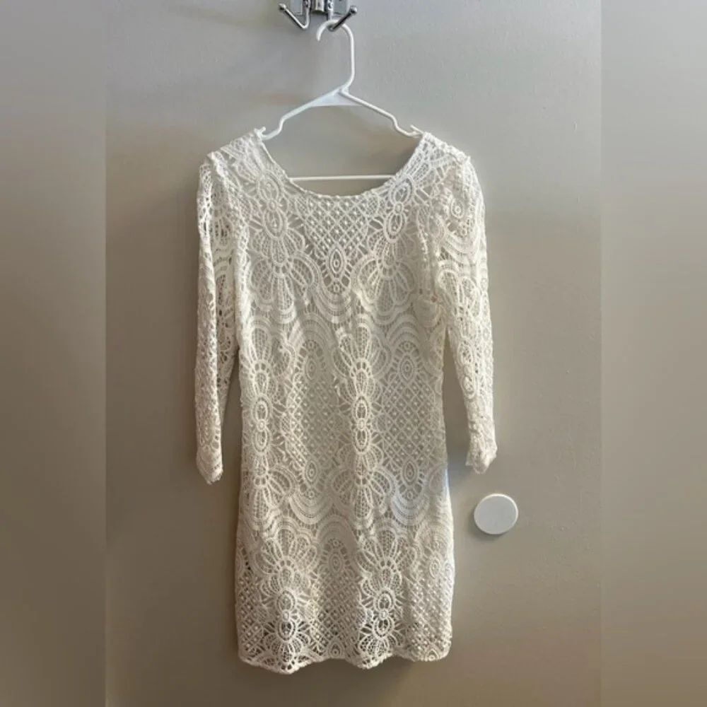 Sezane Ecru Sarah Crochet Lace Mini Dress - Picture 4 of 7